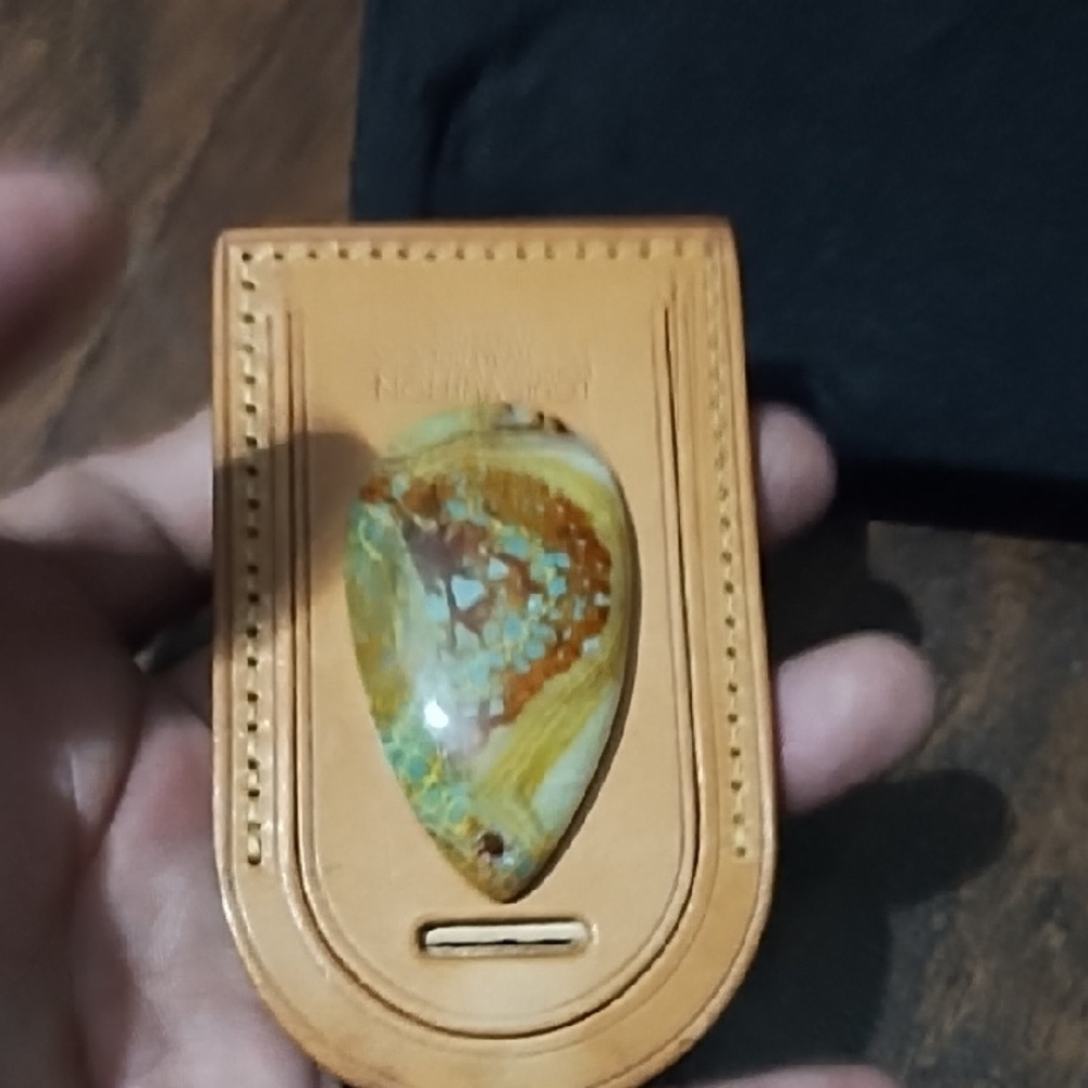 Louis Vuitton Tan Leather Money Clip with Multicolor Stone